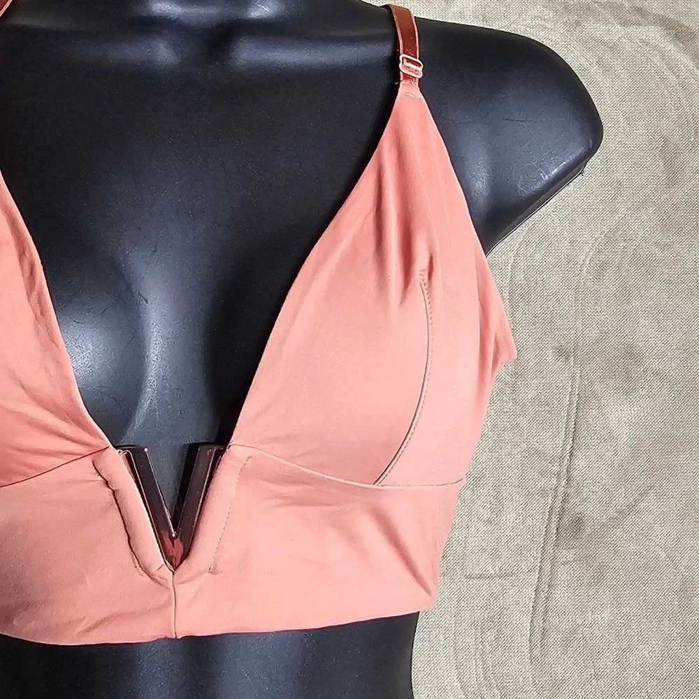 Victorias Secret Very Sexy V-Wire Bralette Rose Pink‎ Gold Hardware XL NEW